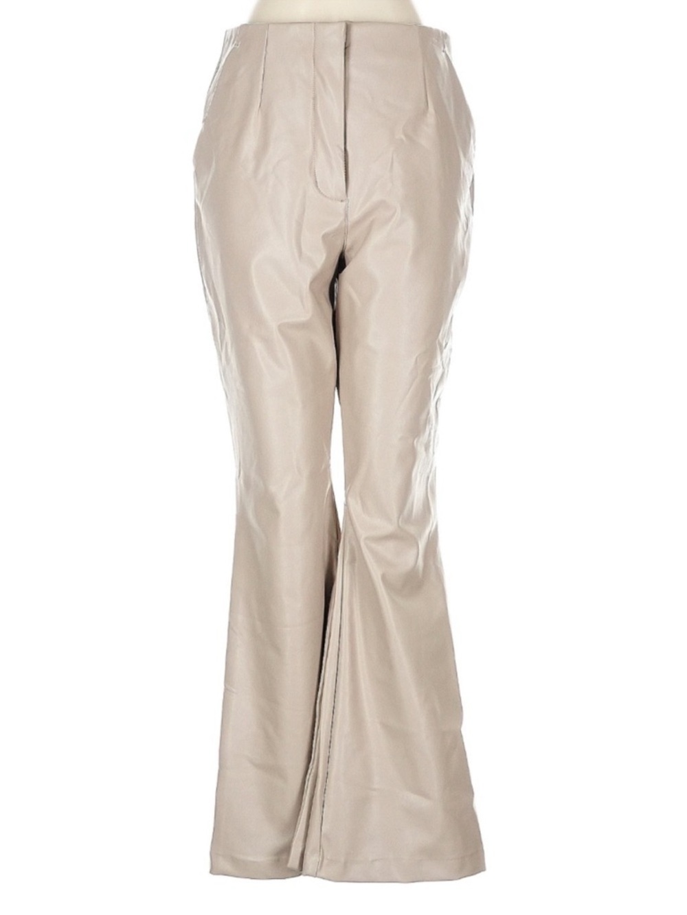 Abercrombie Curve Love Faux Leather Slim Flare Pants Taupe Beige High Rise 28S - Picture 2 of 8
